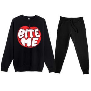 Bite Me Apple Fruit Lover Gift Premium Crewneck Sweatsuit Set