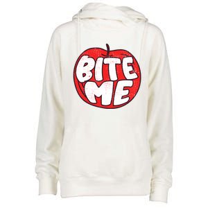 Bite Me Apple Fruit Lover Gift Womens Funnel Neck Pullover Hood