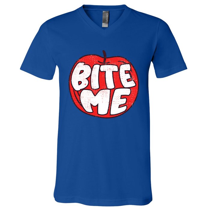 Bite Me Apple Fruit Lover Gift V-Neck T-Shirt