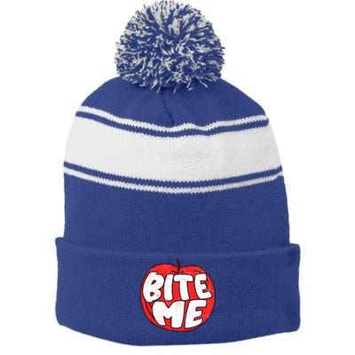 Bite Me Apple Fruit Lover Gift Stripe Pom Pom Beanie