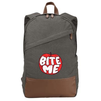 Bite Me Apple Fruit Lover Gift Cotton Canvas Backpack