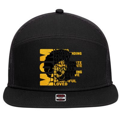 Black Mom Afro Mother Loving Understanding Strong Beautiful Gift 7 Panel Mesh Trucker Snapback Hat