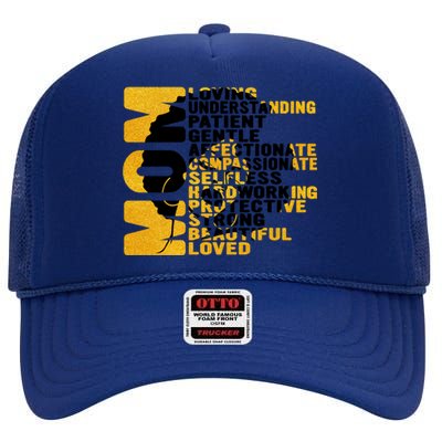 Black Mom Afro Mother Loving Understanding Strong Beautiful Gift High Crown Mesh Back Trucker Hat