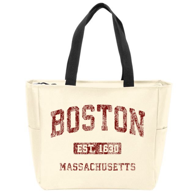 Boston Massachusetts Athletic Throwback Zip Tote Bag