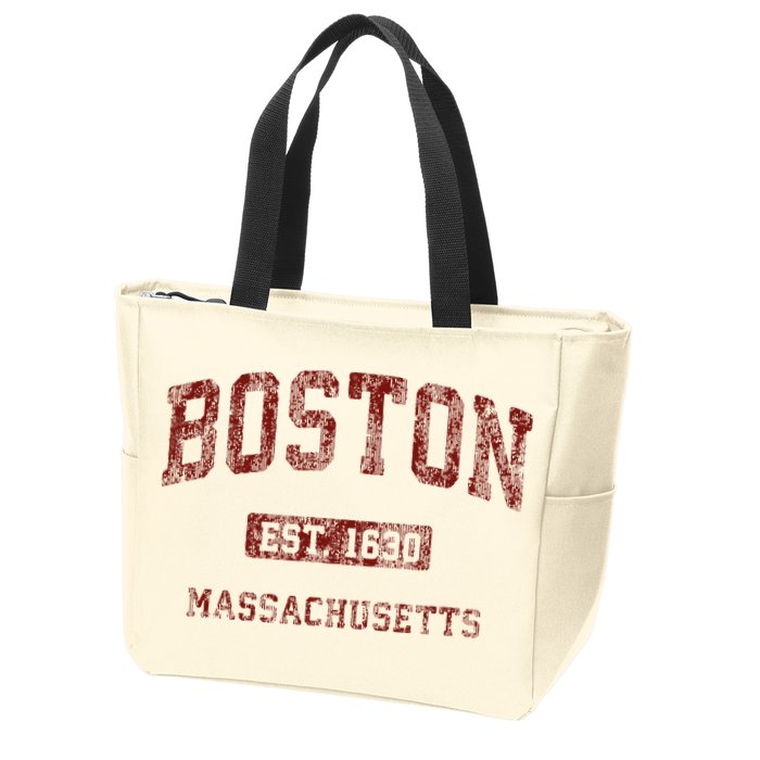 Boston Massachusetts Athletic Throwback Zip Tote Bag