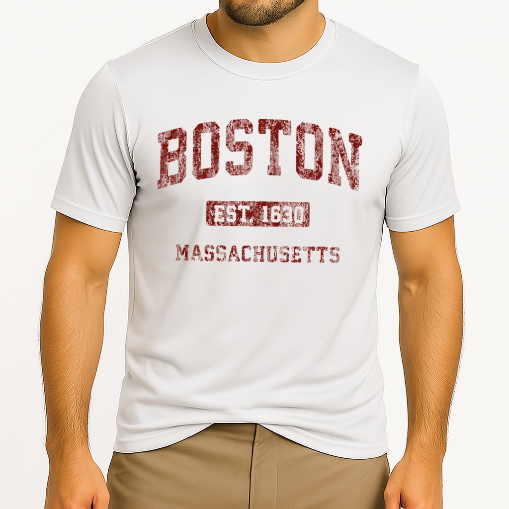 Boston Massachusetts Athletic Throwback Cooling Performance Crew T-Shirt