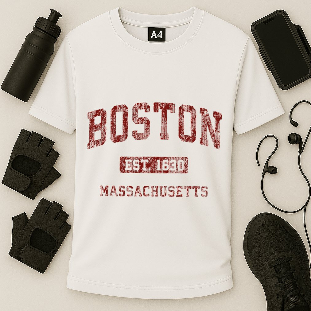 Boston Massachusetts Athletic Throwback Cooling Performance Crew T-Shirt
