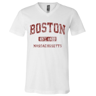 Boston Massachusetts Athletic Throwback V-Neck T-Shirt