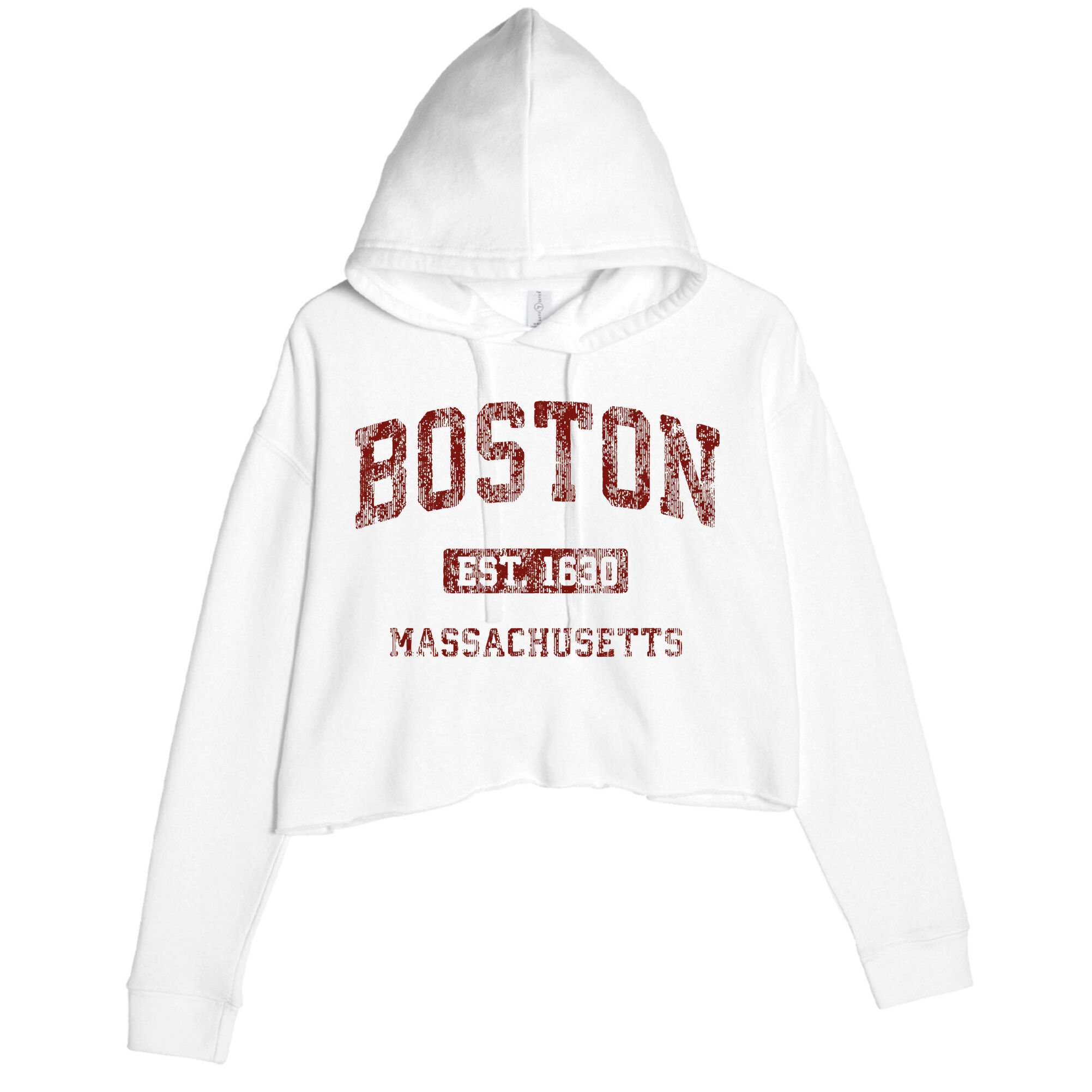Boston Massachusetts Athletic Throwback Crop Fleece Hoodie