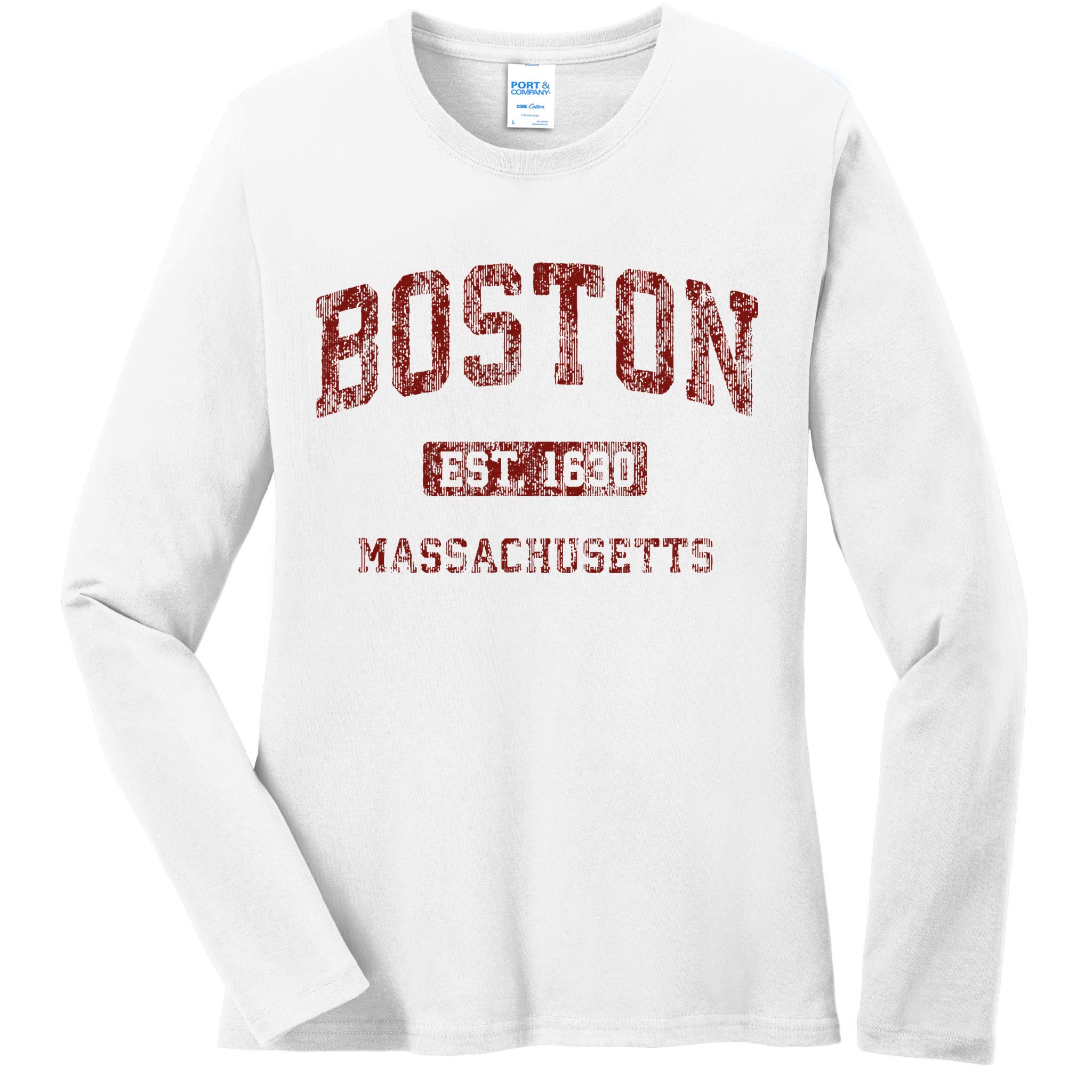 Boston Massachusetts Athletic Throwback Ladies Long Sleeve Shirt