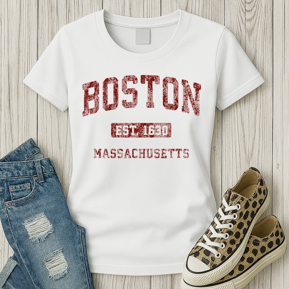 Boston Massachusetts Athletic Throwback Womens T-Shirt
