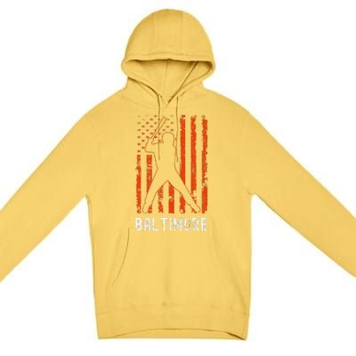 Baltimore Maryland American Flag Baseball Weathered Premium Pullover Hoodie