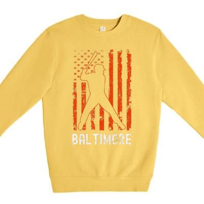 Baltimore Maryland American Flag Baseball Weathered Premium Crewneck Sweatshirt