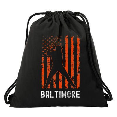 Baltimore Maryland American Flag Baseball Weathered Drawstring Bag