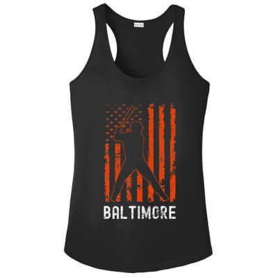 Baltimore Maryland American Flag Baseball Weathered Ladies PosiCharge Competitor Racerback Tank
