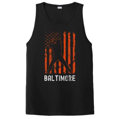 Baltimore Maryland American Flag Baseball Weathered PosiCharge Competitor Tank