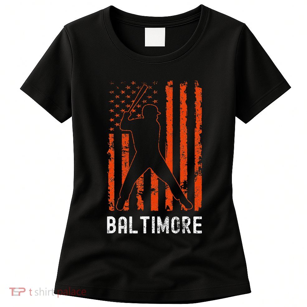 Baltimore Maryland American Flag Baseball Weathered Womens T-Shirt