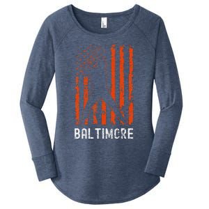 Baltimore Maryland American Flag Baseball Weathered Women's Perfect Tri Tunic Long Sleeve Shirt