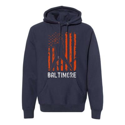 Baltimore Maryland American Flag Baseball Weathered Premium Hoodie