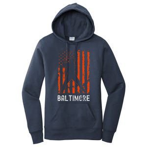 Baltimore Maryland American Flag Baseball Weathered Women's Pullover Hoodie