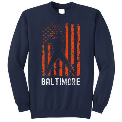 Baltimore Maryland American Flag Baseball Weathered Tall Sweatshirt