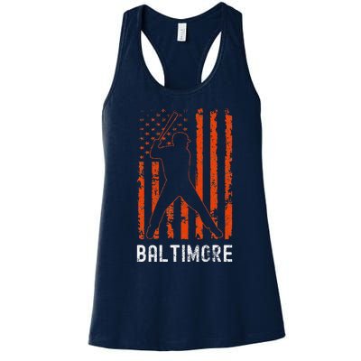 Baltimore Maryland American Flag Baseball Weathered Women's Racerback Tank