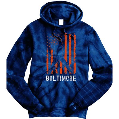 Baltimore Maryland American Flag Baseball Weathered Tie Dye Hoodie