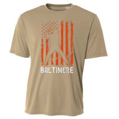 Baltimore Maryland American Flag Baseball Weathered Cooling Performance Crew T-Shirt