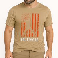 Baltimore Maryland American Flag Baseball Weathered Cooling Performance Crew T-Shirt