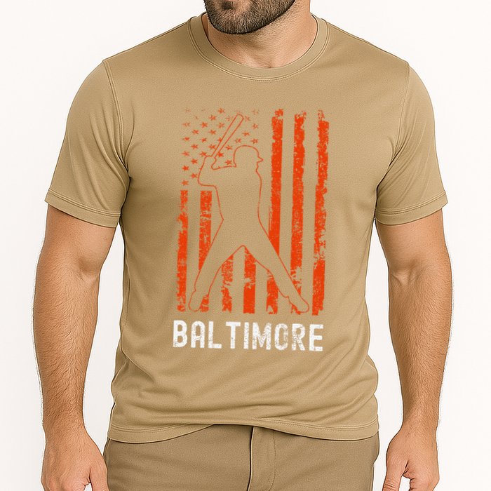 Baltimore Maryland American Flag Baseball Weathered Cooling Performance Crew T-Shirt
