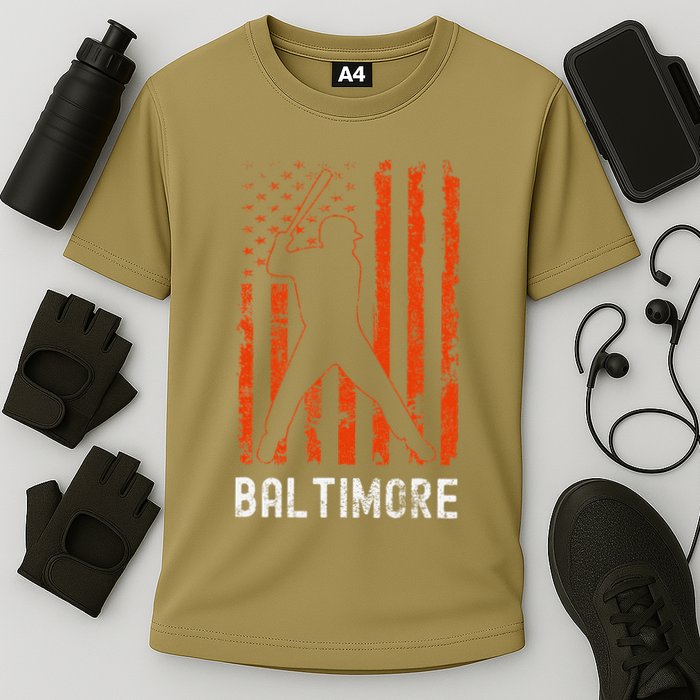 Baltimore Maryland American Flag Baseball Weathered Cooling Performance Crew T-Shirt
