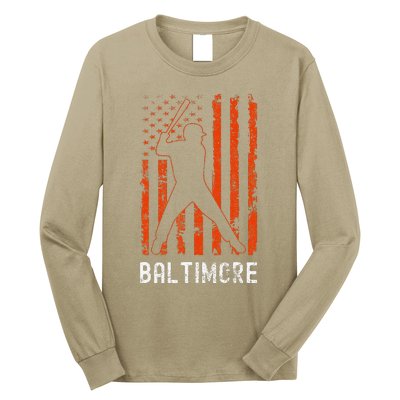 Baltimore Maryland American Flag Baseball Weathered Long Sleeve Shirt