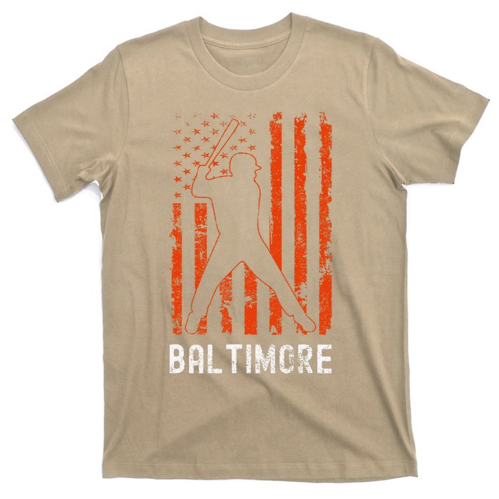 Baltimore Maryland American Flag Baseball Weathered T-Shirt