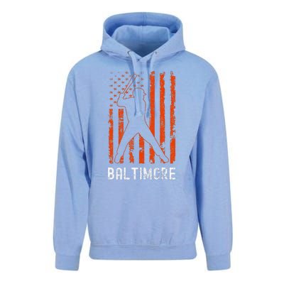 Baltimore Maryland American Flag Baseball Weathered Unisex Surf Hoodie