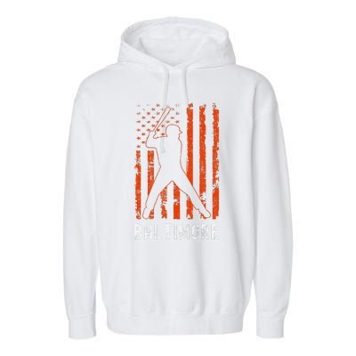 Baltimore Maryland American Flag Baseball Weathered Garment-Dyed Fleece Hoodie