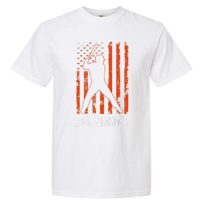 Baltimore Maryland American Flag Baseball Weathered Garment-Dyed Heavyweight T-Shirt