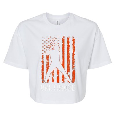 Baltimore Maryland American Flag Baseball Weathered Bella+Canvas Jersey Crop Tee