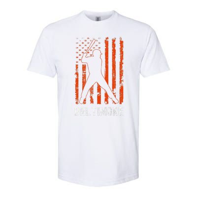 Baltimore Maryland American Flag Baseball Weathered Softstyle CVC T-Shirt