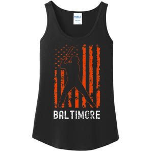 Baltimore Maryland American Flag Baseball Weathered Ladies Essential Tank