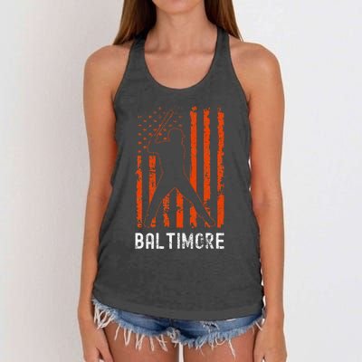 Baltimore Maryland American Flag Baseball Weathered Women's Knotted Racerback Tank