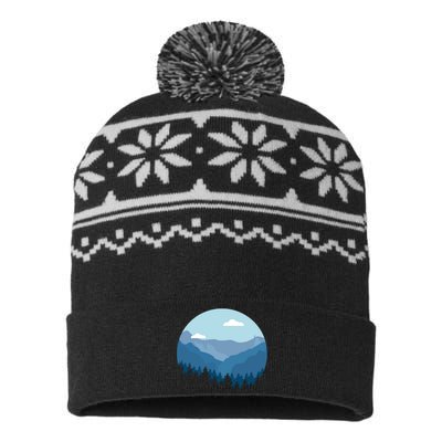 Blue Mountain And Forest Scene Silhouette USA-Made Snowflake Beanie