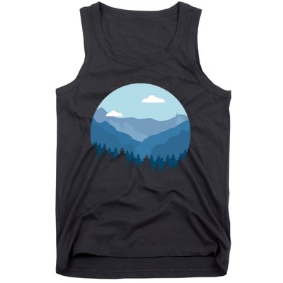 Blue Mountain And Forest Scene Silhouette Tank Top