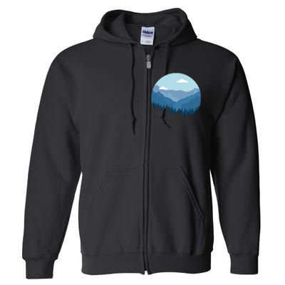 Blue Mountain And Forest Scene Silhouette Full Zip Hoodie