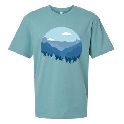 Blue Mountain And Forest Scene Silhouette Sueded Cloud Jersey T-Shirt