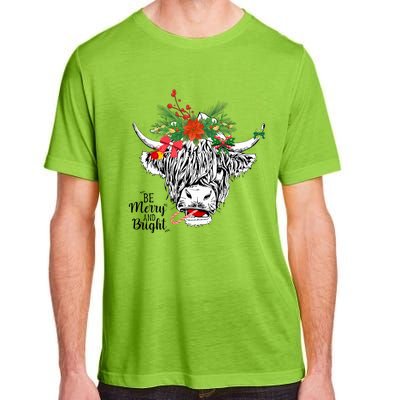 Be Merry And Bright Christmas Highland Cow Farming Farmer Adult ChromaSoft Performance T-Shirt