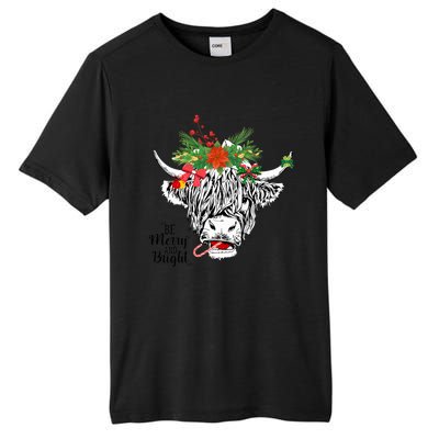 Be Merry And Bright Christmas Highland Cow Farming Farmer Tall Fusion ChromaSoft Performance T-Shirt