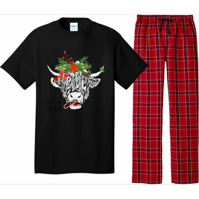 Be Merry And Bright Christmas Highland Cow Farming Farmer Pajama Set