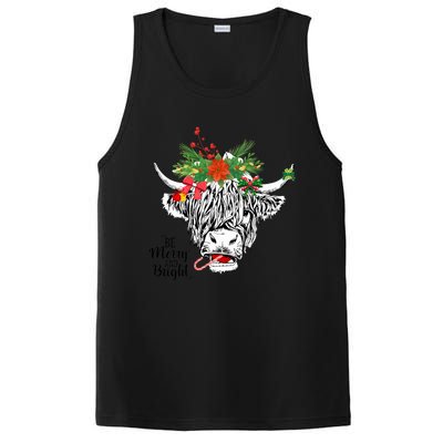 Be Merry And Bright Christmas Highland Cow Farming Farmer PosiCharge Competitor Tank