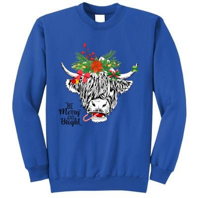 Be Merry And Bright Christmas Highland Cow Farming Farmer Sweatshirt