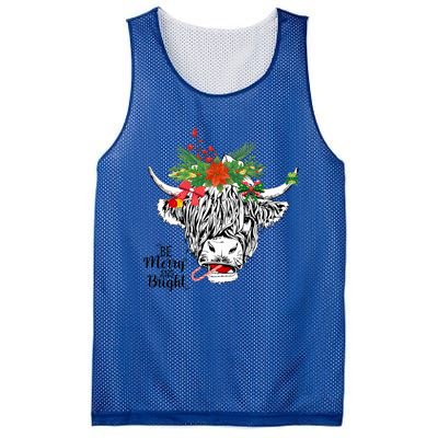 Be Merry And Bright Christmas Highland Cow Farming Farmer Mesh Reversible Basketball Jersey Tank